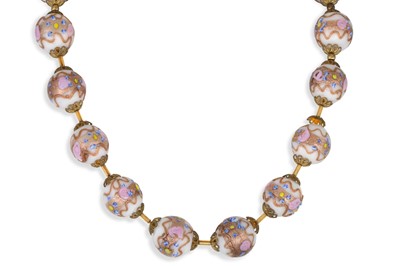 Lot 79 - A VINTAGE POLYCHROME GLASS NECKLACE, metal...
