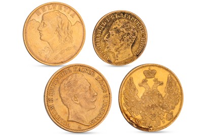 Lot 352 - FOUR EUROPEAN GOLD COINS ; 1844 Russia 4...