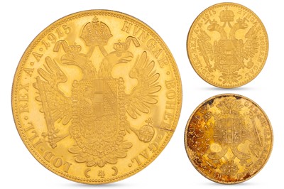 Lot 353 - THREE AUSTRIAN GOLD COINS; Two 1915 restrike...