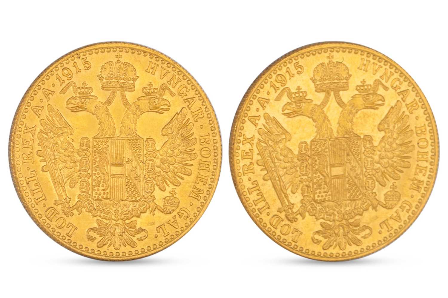 Lot 354 - TWO 1915 AUSTRIAN GOLD COINS, restrike proofs...
