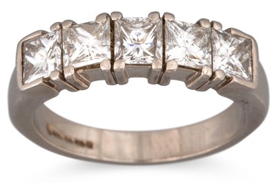 Lot 174 - A DIAMOND FIVE STONE RING, the square modified...