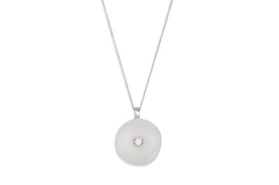 Lot 26 - A JADE AND DIAMOND PENDANT, on a 14ct white...