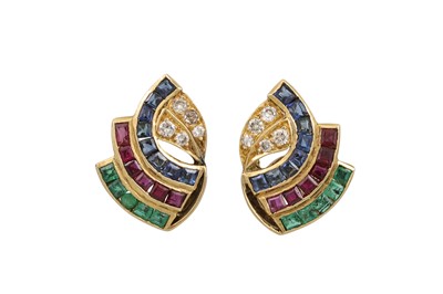 Lot 124 - A PAIR OF MULTI GEM SET CLUSTER EARRINGS,...