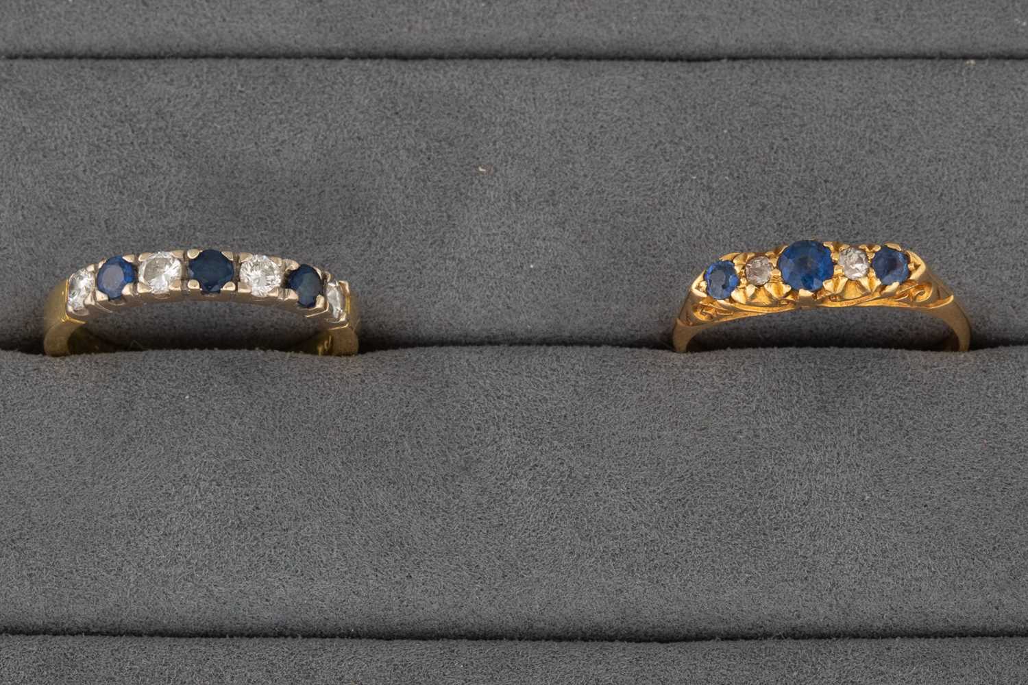 Lot 90 - TWO DIAMOND AND SAPPHIRE RINGS, mounted in...