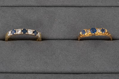 Lot 8 - TWO DIAMOND AND SAPPHIRE RINGS, mounted in...