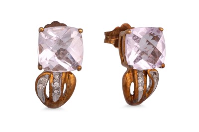 Lot 69 - A PAIR OF AMETHYST EARRINGS, the princess cut...