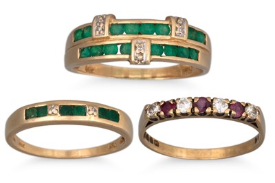 Lot 71 - THREE GOLD RINGS, one 14ct, one 9ct gold and...