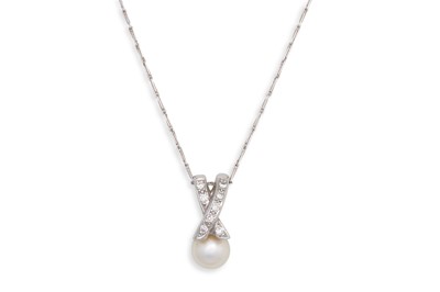 Lot 158 - A PEARL AND DIAMOND SET PENDANT, on an 18ct...