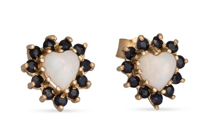 Lot 183 - A PAIR OF OPAL AND SAPPHIRE CLUSTER EARRINGS,...