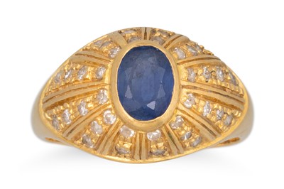 Lot 141 - A SAPPHIRE AND DIAMOND BOMBÉ RING, the oval...