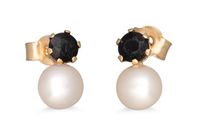 Lot 42 - A PAIR OF CULTURED PEARL AND SAPPHIRE EARRINGS,...