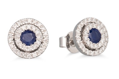 Lot 45 - A PAIR OF DIAMOND AND SAPPHIRE TARGET STYLE...