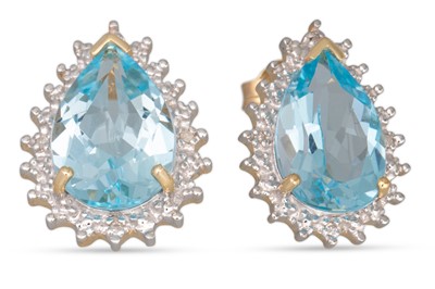 Lot 49 - A PAIR OF DIAMOND AND BLUE TOPAZ EARRINGS, the...
