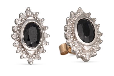 Lot 51 - A PAIR OF DIAMOND AND SAPPHIRE CLUSTER...