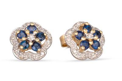 Lot 90 - A PAIR OF DIAMOND AND SAPPHIRE CLUSTER...