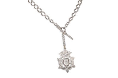 Lot 116 - AN ANTIQUE SILVER CURB LINK ALBERT NECK CHAIN,...