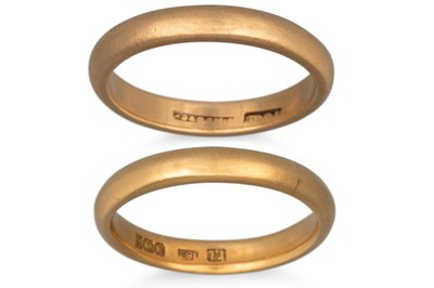 Lot 35 - TWO 18CT YELLOW GOLD BAND RINGS, total weight...