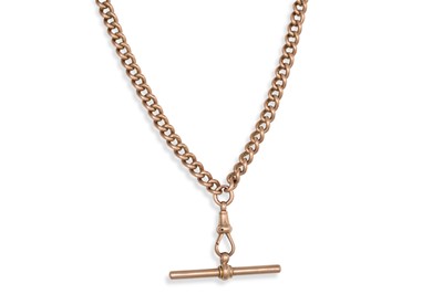 Lot 12 - A 9CT GOLD GRADUATED ALBERT NECK CHAIN, with T-...