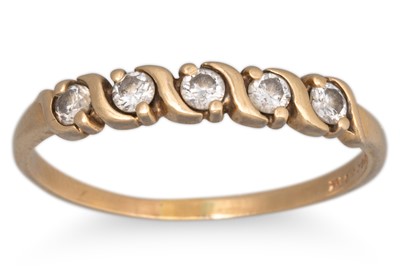 Lot 15 - A FIVE STONE DIAMOND RING, mounted in 14ct...