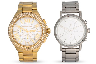 Lot 326 - A PAIR OF UNISEX DKNY & MICHAEL KORS WATCHES,...