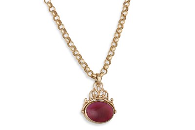 Lot 86 - A 9CT GOLD NECKLACE, with bloodstone pendant,...