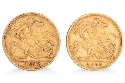 Lot 348 - A PAIR OF 22 CT GOLD 1897 & 98 VICTORIAN HALF...