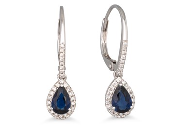 Lot 162 - A PAIR OF DIAMOND AND SAPPHIRE DROP EARRINGS,...