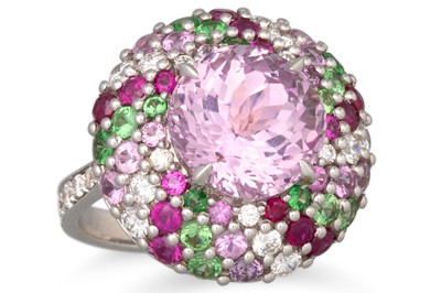 Lot 134 - A KUNZITE, DIAMOND AND COLOURED SAPPHIRE...