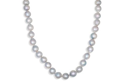 Lot 142 - A SET OF FRESH WATER PEARLS, grey tones, white...