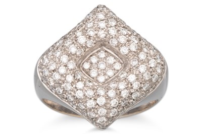Lot 144 - A DIAMOND CLUSTER RING, of shaped form, pave...