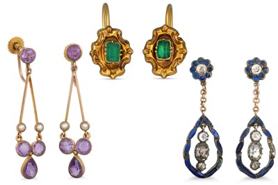 Lot 32 - THREE PAIRS OF VICTORIAN GOLD EARRINGS, screw...