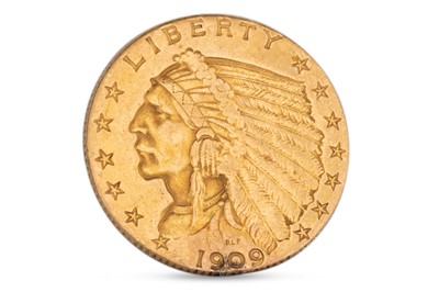 Lot 309 - 1909 AMERICAN QUARTER EAGLE GOLD COIN, $2.50...