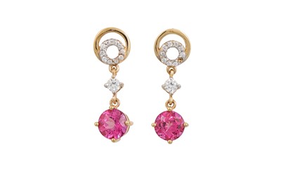 Lot 37 - A PAIR OF PINK TOURMALINE AND DIAMOND DROP...