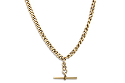 Lot 114 - A 9CT YELLOW GOLD CURB LINK DOUBLE ALBERT NECK...