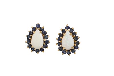Lot 52 - A PAIR OF OPAL AND SAPPHIRE CLUSTER EARRINGS,...