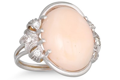 Lot 155 - A MEDITERRANEAN CORAL AND DIAMOND RING, set in...