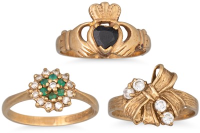 Lot 102 - A COLLECTION OF THREE STONE SET RINGS, all 9ct...