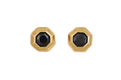 Lot 122 - A PAIR OF SAPPHIRE SET EARRINGS, mounted in...