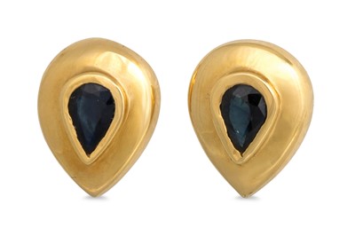 Lot 7 - A PAIR OF SAPPHIRE EARRINGS, the pear shaped...