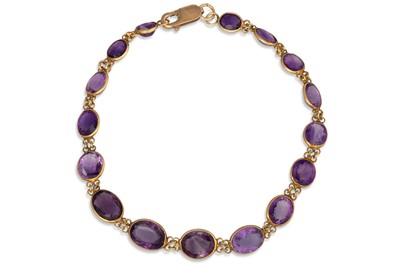Lot 14 - AN AMETHYST SET BRACELET, the bezel set,...