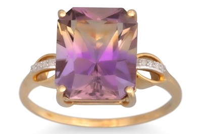 Lot 23 - AN AMETHYST DRESS RING, the rectangular...