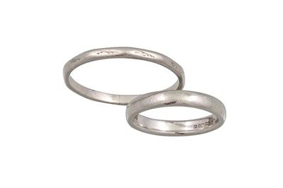 Lot 125 - TWO ANTIQUE PLATINUM WEDDING BANDS, one of...
