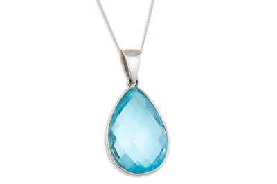 Lot 78 - A TOPAZ PENDANT, the pear shaped topaz mounted...