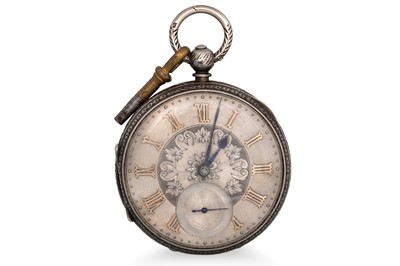 Lot 324 - AN ANTIQUE SILVER FACED POCKET WATCH, engraved...
