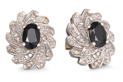 Lot 81 - A PAIR OF DIAMOND AND SAPPHIRE CLUSTER...