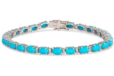 Lot 88 - A TURQUOISE AND DIAMOND LINE BRACELET, mounted...