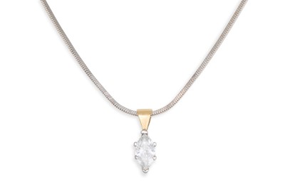 Lot 98 - A DIAMOND SOLITAIRE PENDANT, the marquise...