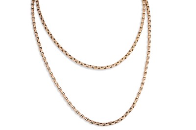 Lot 100 - A VINTAGE 9CT GOLD BOX LINK NECK CHAIN, 11.7 g.