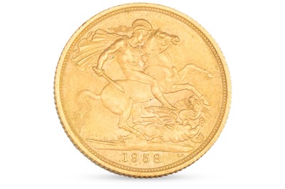Lot 341 - A 1958 22CT GOLD FULL SOVEREIGN ENGLISH COIN,...