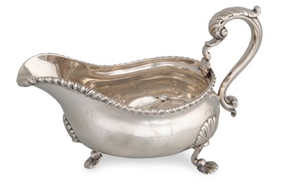 Lot 399 - A GEORGE III SILVER HELMET SHAPED SAUCE BOAT,...